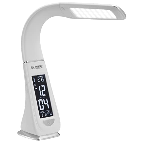 Monzana Schreibtischlampe LED mit Uhrzeit Wecker Temperatur Kalender Dimmbar Nachttischlampe Tischlampe Bürolampe Weiß von Monzana