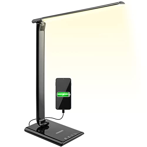 Monzana LED Schreibtischlampe USB Anschluss 3 Farb- 5 Helligkeitsstufen Touch Dimmbar Warmweiß Tischlampe Büro Nachttischlampe Warmes Licht Schwarz von Monzana