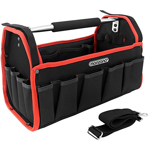 MONZANA® Werkzeugtasche XL 42cm mit verstellbarem Schultergurt stabile Tragestange 8 Innen und 15 Außentaschen Montagetasche Werkzeugbox Werkzeugkasten von Monzana