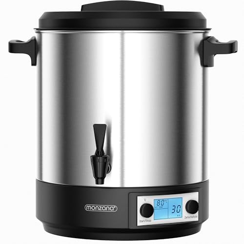 MONZANA® Einkochautomat 28L Digital mit Zapfhahn Thermometer 30-110°C Timer BPA-frei Edelstahl 2000W Glühweinkocher Einkochtopf Heißgetränkeautomat von Monzana