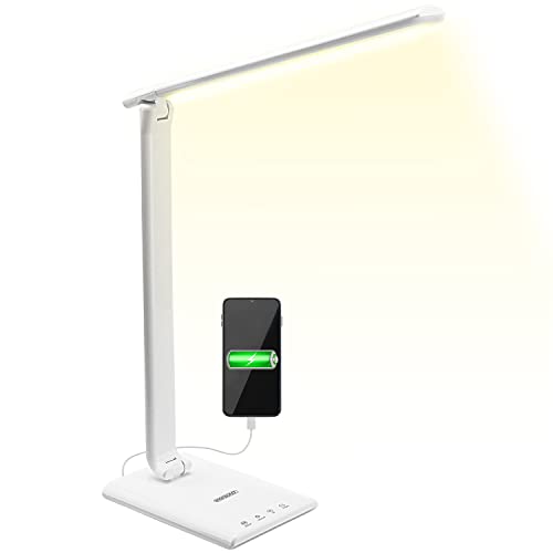 Monzana LED Schreibtischlampe USB Anschluss 3 Farb- 5 Helligkeitsstufen Touch Dimmbar Ladefunktion Tischlampe Büro Nachttischlampe Warmes Licht Weiß von Monzana