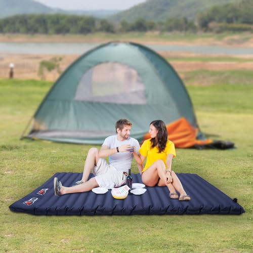 140x200 cm Faltbare Camping Luftmatratze für 2 Personen aus PVC, Camping Schlafunterlage Aufblasbare mit 2 Aufblasbaren Fußpumpen, Ultraleicht Schlafmatte Isomatte Outdoor Camping Matratze (Blau) von MooBeey