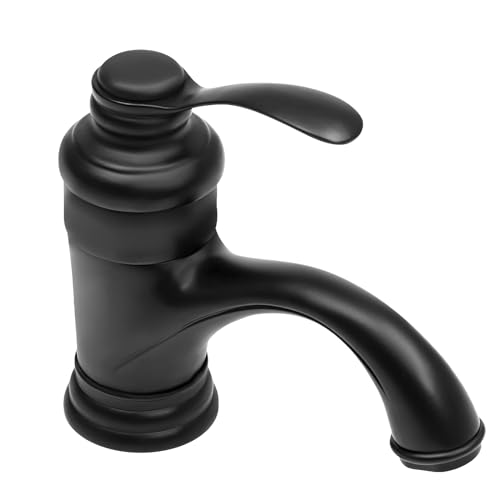 14cm Höhe Retro Waschtischarmatur Waschbecken Bad aus Messing, Wassersparend Waschbecken Armaturen mit ABS-Gittersprudler, Kaltwasser Warmwasser Einhand-Mischbatterie für Badezimmer (Schwarz) von MooBeey