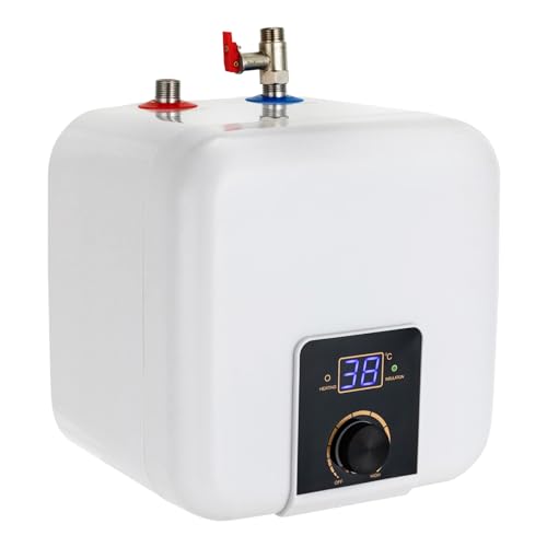 1500W IPX4 Elektronischer Durchlauferhitze mit 8L Tank, Mini Warmwasserbereiter mit LED Temperaturanzeige, Klein Instant Elektro Wassererhitzer mit Halterung für Küche Bad von MooBeey