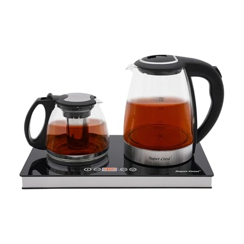 1500W 2 in 1 Elektrischer Wasserkocher aus Glas mit LCD-Anzeige, Elektrischer Teekocher Teekanne mit 2 Wasserkocher, Tee Wasserkocher Set Tassenwärmer Teemaschine mit Sieb von MooBeey