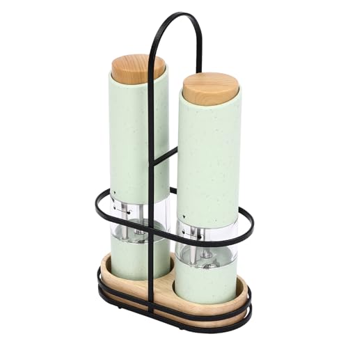 2er Set Elektrisches Salz- und Pfeffermühlenset mit Keramischer Mahlkern, Einstellbare Grobheit Salzmühle Pfeffermühle mit LED-Beleuchtung, Automatische Gewürzmühle mit Reinigungsbürste (Grün) von MooBeey