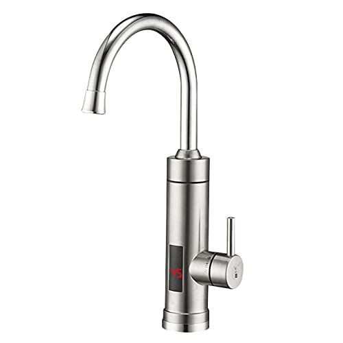 Elektrische Heizung Wasserhahn aus Edelstahl mit 3000W Durchlauferhitzer, Elektrische Sofortiger Warmwasserbereiter Spültischarmatur, 360° Drehbar Heiß- Und Kaltwasserhahn Armatur Durchlauferhitzer von MooBeey