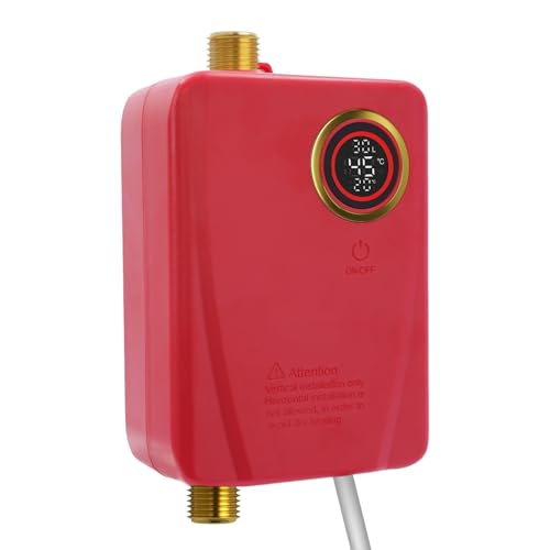 IPX4 Elektrische Durchlauferhitzer mit Edelstahl-Heizkörper, Mini Sofortige Warmwasserbereiter mit Touchscreen und Led-Anzeige, 3500W Klein Tankless Durchlauferhitzer für Handwaschbecken (Rot) von MooBeey