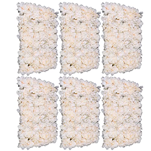MooBeey 6 Stück DIY Deko Blumen Wandpaneele Hochzeit Hintergrund, Künstliche Blumen Wandhintergrund Seidenblumen Wand Panel, Dekorative Kunstblumen-Wandmatte Wanddekoration für Hochzeit Party (Weiß) von MooBeey