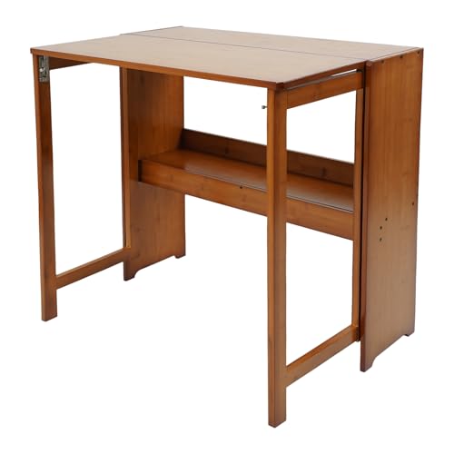 MooBeey 83x54x76 cm Kleiner Klappschreibtisch Arbeitstisch aus Bambus, Klappbarer Computertisch Schreibtisch mit Bücherregal, Faltbarer Rechteckig Tisch Kompaktschreibtisch für Büro, Zuhause (Bräune) von MooBeey