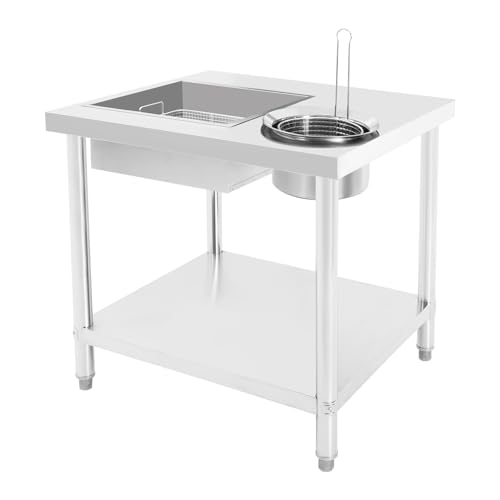 MooBeey Paniertisch Breeding Table aus Edelstahl mit Doppelkörbe, Höheverstellbar Frittiertes Hähnchen-Zubereitungstisch Küchentisch, Gewerbliche Arbeitsplatte Panierstation für Gebratenes Hähnchen von MooBeey