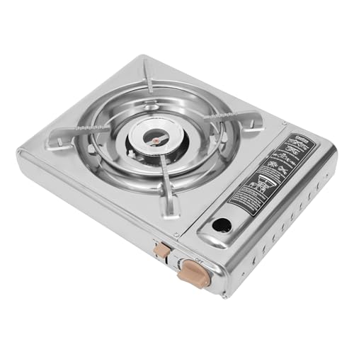 Tragbarer 1-flammig Gaskocher Camping Grill Herd mit Winddichte Ring, Einstellbare Feuerleistung Campingkocher Gaskocher Set, Gasherd Kochfeld Camping Herd Outdoor Tischgrill mit Tragekoffer von MooBeey