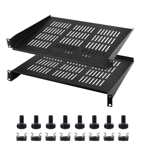 Moocci 48,3 cm (19 Zoll) 1U Server-Rack-Regal, 2 Stück – Universelles belüftetes Netzwerk-Rack-Regal für Server-Rack und Schrank – Rackmount-Regal, freitragende Ablage für kleine leichte Geräte von Moocci
