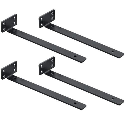 Mooche 4 Stück Regalhalterung Schwerlast 25 cm, Metallwinkel Regalträger Regalwinkel mit geboht, 70 kg Tragkraft, Schwarz von Mooche
