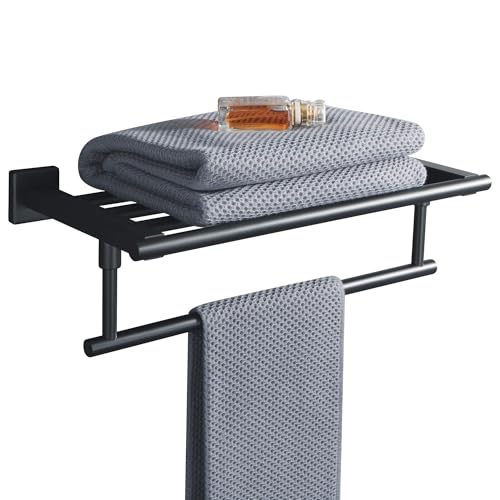 MOOCHE Doppelschichtiger Handtuchhalter,Handtuchhalter Wand aus Edelstahl 304 für Badezimmer mit Ablage und Verdeckten Schrauben, Wandmontiert, Schwarz, 41.8 cm, Geeignet für Badezimmer und Küchen von Mooche