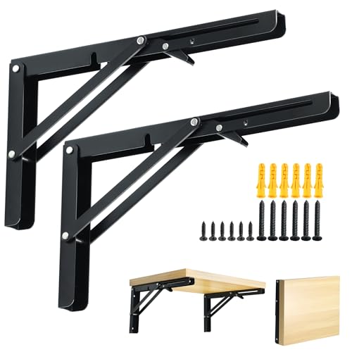 Mooche 2 Stück 25.2cm Metallwinkel Regalträger, Faltbare Regalwinkel, Edelstahl Schwerlast Regalhalterungen mit Geboht für Wandmontage, Schwarz von Mooche