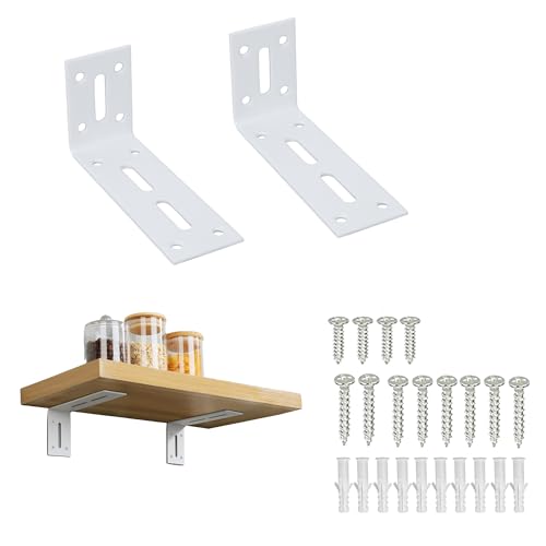 Mooche 2er Set L-Winkel Regalhalterungen (120 x 60 x 40 mm, weiß) - Stabile Metallwinkel für Wandregale, Regalträger & Regalkonsolen von Mooche