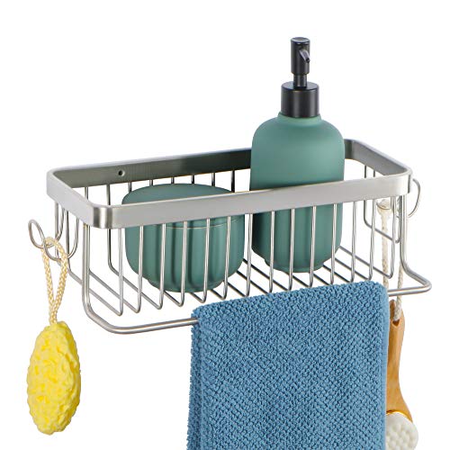 Mooche 35cm Duschablage, 304 Edelstahl Wandablage Dusch Organizer mit Haken, Rostfrei Duschregal Halterung with Towel bar, Gebürstet von Mooche