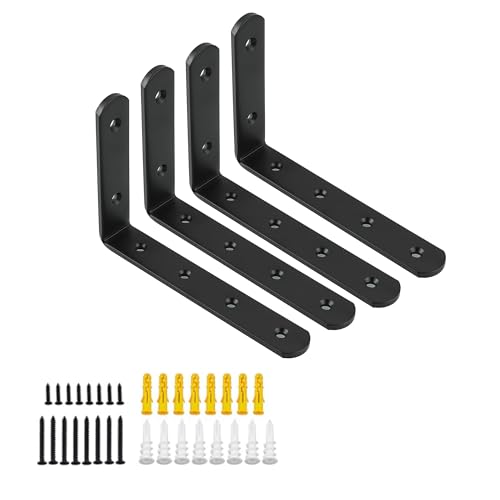 Mooche Wandregalhalterungen, schwebende Regalhalterungen, strapazierfähig, 90 Grad, L-förmig, Schwarz, 15 cm 4Packs von Mooche