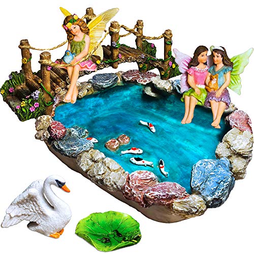 Mood Lab Fairy Garden Fischteich-Set, Miniaturbrücken-Set mit 6 Teilen, Feengarten-Figuren und Zubehör, Dekoration für den Außenbereich oder Haus Mood Lab Fairy Garden Fischteich-Set, Miniaturbrücken-Set mit 6 Teilen, Feengarten-Figuren und Zubehör, Dekoration für den Außenbereich oder Haus von Mood Lab