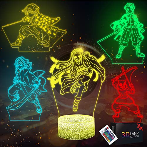 5PCS Japanese Anime Figur Nachtlicht Kinder, 5 Muster und 16 Farbwechsel mit Fernbedienung Japanische Lampe, Geschenk Weihnachten Geburtstagsgeschenk für Kinder Jungen Mädchen von Moodlamp