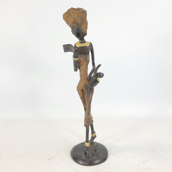 Moogoo Creative Africa Bronze-Skulptur "Frau mit Buch & Kind an der Taille" by Issouf | 25cm | Unikate von Moogoo Creative Africa