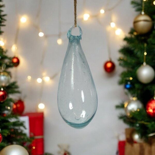 Moogoo Creative Africa Mundgeblasene Weihnachtskugel "Tropfen" | Clear (Transparent) | handgemacht in Palästina | Fair Trade for Peace von Moogoo Creative Africa