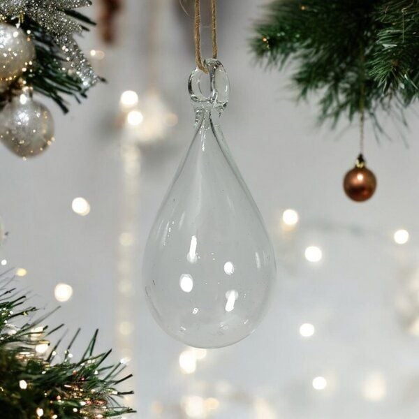 Moogoo Creative Africa Mundgeblasene Weihnachtskugel "Tropfen" | Clear (Transparent) | handgemacht in Palästina | Fair Trade for Peace von Moogoo Creative Africa