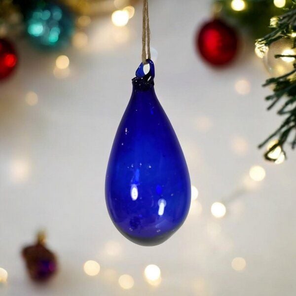 Moogoo Creative Africa Mundgeblasene Weihnachtskugel "Tropfen" | Dark Blue | handgemacht in Palästina | Fair Trade for Peace von Moogoo Creative Africa