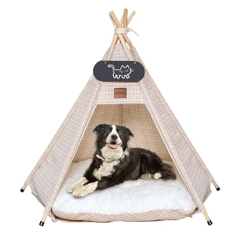 Mooipet Tipi Zelt für Haustiere mit doppelseitigem Kissen Haustierzelt für Hunde/Katzen Haustierhütte Abnehmbar und Waschbar Hundehaus für Meerschweinchen Kaninchen Hamster Kätzchen 50x50x60cm von Mooipet