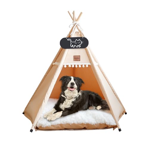 Mooipet Tipi Zelt für Haustiere mit doppelseitigem Kissen Haustierzelt für Hunde/Katzen Haustierhütte Abnehmbar und Waschbar Hundehaus für Meerschweinchen Kaninchen Hamster Kätzchen 50x50x60cm von Mooipet