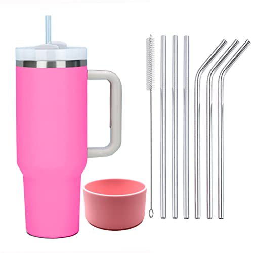 Moollyfox 1200 ml Doppelwandiger Edelstahl Vakuum Isolierbecher mit Griff Upgrade Kaffeetasse Becher 40 oz Reisebecher Autobecher Thermobecher mit Strohhalm aus Edelstahl und Silikonabdeckung Rosa von Moollyfox