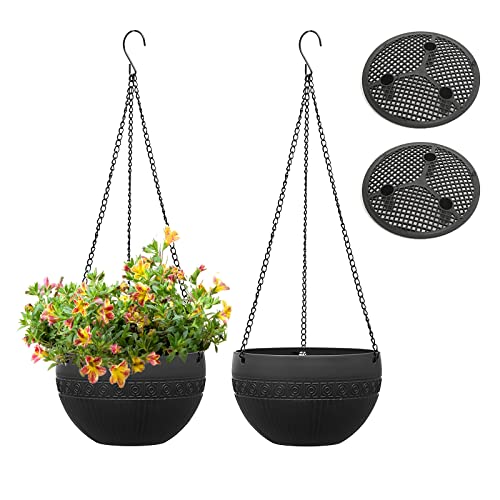 Moollyfox 2 Stück Blumenampel Außen, Ø 17cm Selbstbewässerung Blumentopf Hängend, Hängeampel Outdoor mit Rostfrei Ketten, Hängeblumentöpfe Kunststoff, Hängeampeln für Innen Draußen Decken Pflanzen von Moollyfox