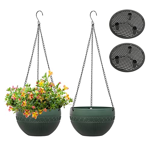 Moollyfox 2 Stück Blumenampel Außen, Ø 17cm Selbstbewässerung Blumentopf Hängend, Hängeampel Outdoor mit Rostfrei Ketten, Hängeblumentöpfe Kunststoff, Hängeampeln für Innen Draußen Decken Pflanzen von Moollyfox