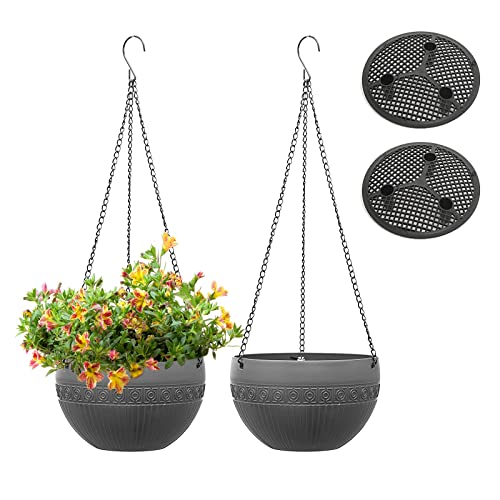 Moollyfox 2 Stück Blumenampel Außen, Ø 21cm Selbstbewässerung Blumentopf Hängend, Hängeampel Outdoor mit Rostfrei Ketten, Hängeblumentöpfe Kunststoff, Hängeampeln für Innen Draußen Decken Pflanzen von Moollyfox