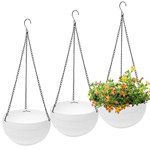 Moollyfox 3 Stück Blumenampel Außen, Ø 21cm Selbstbewässerung Blumentopf Hängend, Hängeampeln Kunststoff für Draußen, Hängeblumentöpfe mit Rostfrei Ketten, Hängeampeln für Innen Außen Decken Pflanzen von Moollyfox