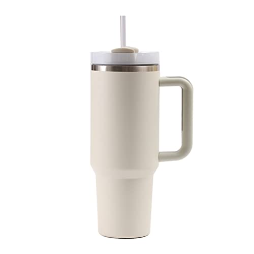 Moollyfox 40 oz Doppelwandiger Edelstahl Vakuum Isolierbecher mit Griff Upgrade Kaffeetasse 1200 ml Becher Tragbare Reisebecher Autobecher Thermobecher mit Strohhalm und Deckel Beige von Moollyfox