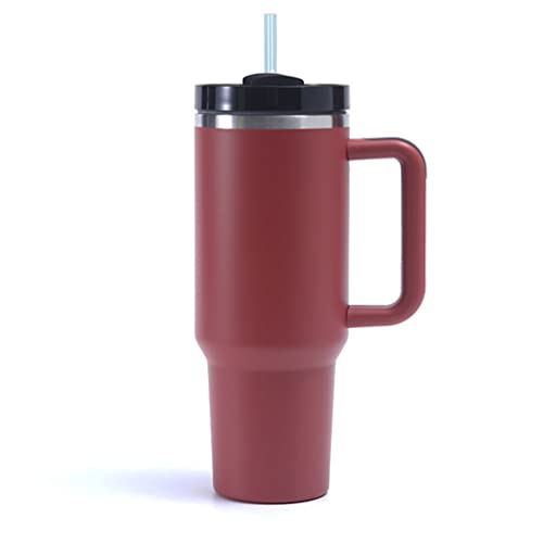 Moollyfox 40 oz Doppelwandiger Edelstahl Vakuum Isolierbecher mit Griff Upgrade Kaffeetasse 1200 ml Becher Tragbare Reisebecher Autobecher Thermobecher mit Strohhalm und Deckel Braun Rot von Moollyfox