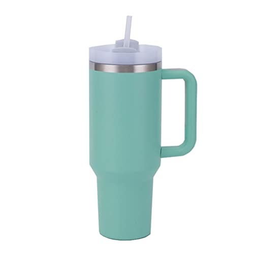 Moollyfox 40 oz Doppelwandiger Edelstahl Vakuum Isolierbecher mit Griff Upgrade Kaffeetasse 1200 ml Becher Tragbare Reisebecher Autobecher Thermobecher mit Strohhalm und Deckel Grün von Moollyfox