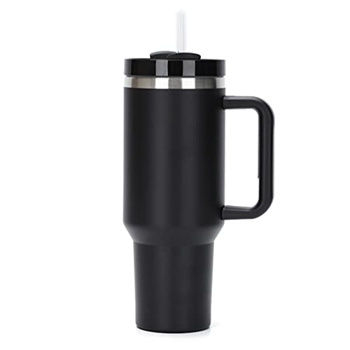 Moollyfox 40 oz Doppelwandiger Edelstahl Vakuum Isolierbecher mit Griff Upgrade Kaffeetasse 1200 ml Becher Tragbare Reisebecher Autobecher Thermobecher mit Strohhalm und Deckel Schwarz von Moollyfox