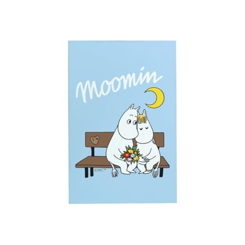 Moomin Kühlschrankmagnet aus Holz, Motiv: Moomintroll und Snorkmaiden auf Bank von Moomin