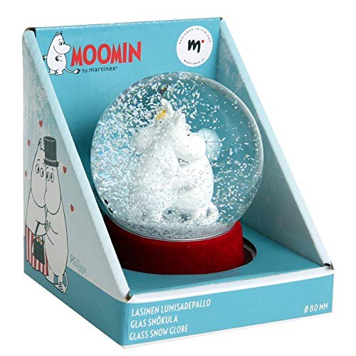 Moomin Schneekugel "Hug", 80 mm, aus Glas, Weihnachtsdekoration mit rotem Samtboden von Moomin