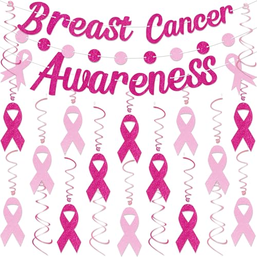 23 Stück Brustkrebs-Bewusstseinsdekorationen – rosa Schleife zum Aufhängen, Wirbel-Banner, Zubehör für Partyzubehör, Dekoration 23 Stück Brustkrebs-Bewusstseinsdekorationen – rosa Schleife zum Aufhängen, Wirbel-Banner, Zubehör für Partyzubehör, Dekoration von Moon Boat