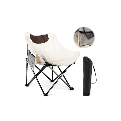 Outdoor Portable Moon Chair, Campingstühle, Klappstühle Faltbarer Rucksackstuhl, Leichter kompakter Mondschatten-Stuhl, Ultra haltbar für Wandern, für Wandern Strand, Rasen Mit Seitentaschen (Weiss) von Moon Chair