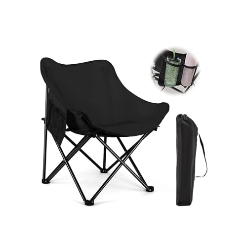 Outdoor Portable Moon Chair, Campingstühle, Klappstühle Faltbarer Rucksackstuhl, Leichter kompakter Mondschatten-Stuhl, Ultra haltbar für Wandern, für Wandern Strand, Rasen Mit Seitentaschen (Schwarz) von Moon Chair