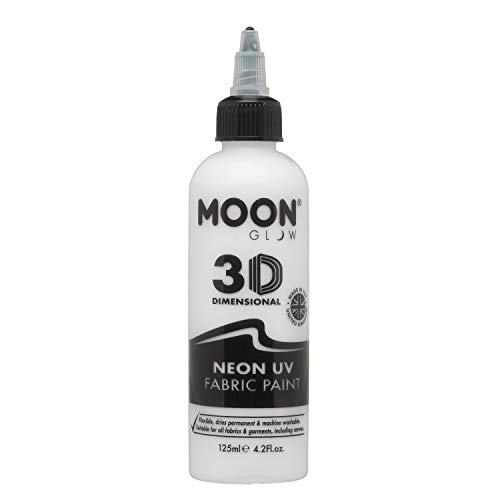 Moon Glow, Neon-UV-3D-Stofffarbe, Textilfarbe für Kleidung, T-Shirts, Taschen, Schuhe und Leinwand (Weiß, 125 ml (1er-Pack)) von Moon Glow