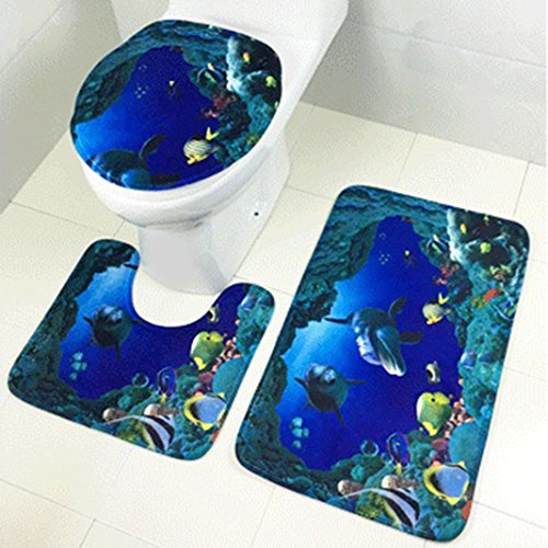 Badematten Set 3tlg, Moon mood® 3 - teilig Badgarnitur Badematte rutschfester Badteppich Badset Badteppich Stand-WC, Rechteckiges Auflage 75 * 45cm/U-förmige Auflage 40 * 45cm/WC-Abdeckung 40 * 45cm von Moon mood