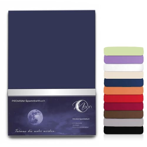 MOON Line-Platin Luxusklasse Spannbettlaken Spannbetttuch 200x220 240g/m² gezwirnte Qualität für Matratzen, Wasserbett und Boxspringbett (dunkelblau) von Moon