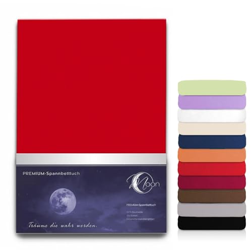 Moon Line-Platin Luxusklasse Spannbettlaken Spannbetttuch 200x220 240g/m² gezwirnte Qualität für Matratzen, Wasserbett und Boxspringbett (rot) von Moon