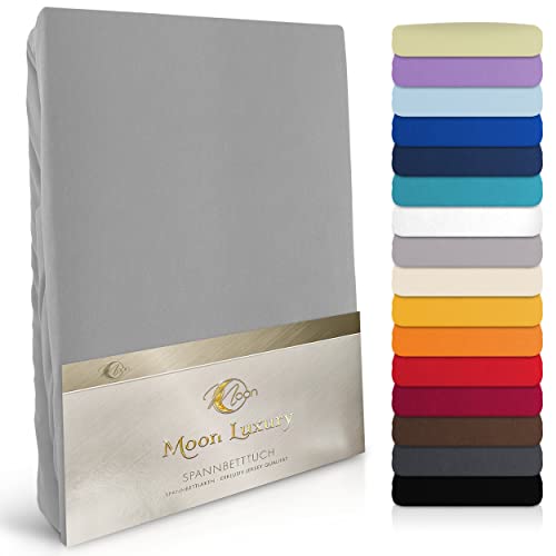 MOON-Luxury Spannbettlaken Spannbetttuch Jersey Stretch 230g/m² für Wasserbetten, Boxspringbetten und herkömmliche Matratzen (Graphit, 120x200-120x220) von Moon